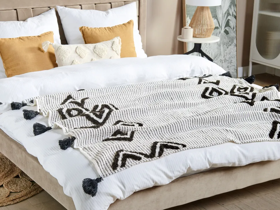 Manta Decorativa Preta E Branca 130 X 150 Cm Saatli