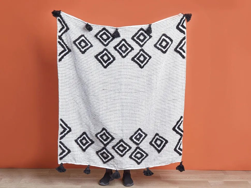 Manta Decorativa Preta E Branca 130 X 150 Cm Saatli