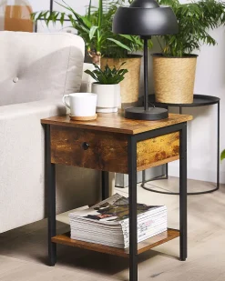 Mesa De Apoio Com 1 Gaveta Em Madeira Escura Vester