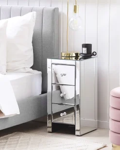 Mesa De Apoio Com 3 Gavetas Em Efeito Espelhado Prateada Lorris