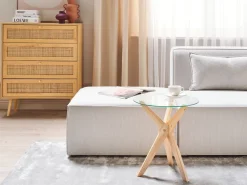 Mesa De Apoio Em Madeira Clara E Tampo De Vidro Temperado Valley