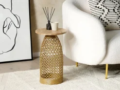 Mesa De Apoio Em Madeira Clara De Mango E Dourada Waihi