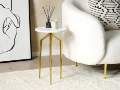 Mesa De Apoio Em Marmore Branco E Dourado Tilpa