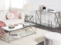 Mesa De Apoio Prateada Com Tampo De Vidro Audet