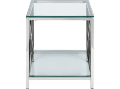 Mesa De Apoio Prateada Com Tampo De Vidro Audet