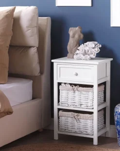 Mesa De Cabeceira Com 2 Cestos Branca Flowella