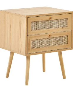 Mesa De Cabeceira Com 2 Gavetas Em Rattan Em Madeira Clara Perote