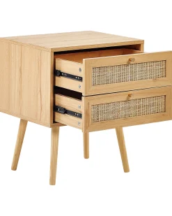 Mesa De Cabeceira Com 2 Gavetas Em Rattan Em Madeira Clara Perote