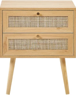Mesa De Cabeceira Com 2 Gavetas Em Rattan Em Madeira Clara Perote