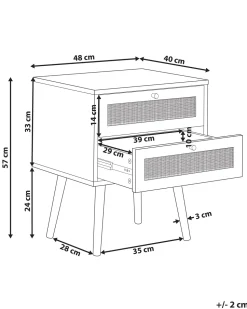 Mesa De Cabeceira Com 2 Gavetas Em Rattan Em Madeira Clara Perote