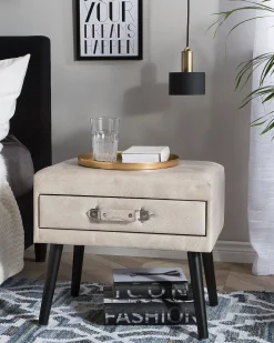Mesa De Cabeceira Com 1 Gaveta Em Pele Sintetica Creme Eurostar