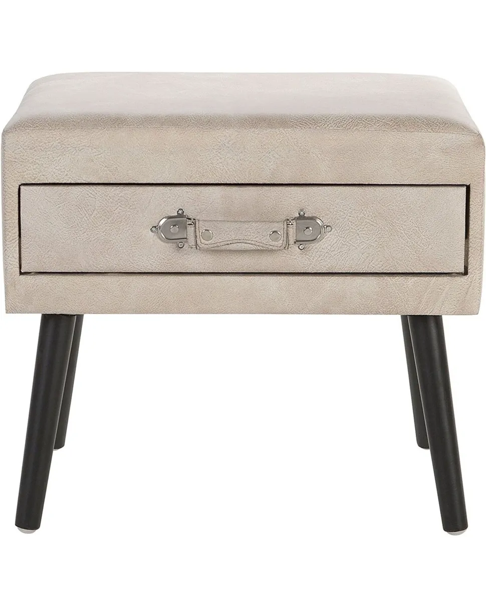 Mesa De Cabeceira Com 1 Gaveta Em Pele Sintetica Creme Eurostar
