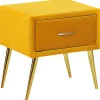 Mesa De Cabeceira Com 1 Gaveta Em Veludo Amarelo Flayat