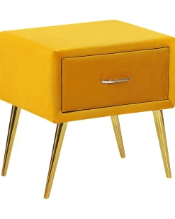 Mesa De Cabeceira Com 1 Gaveta Em Veludo Amarelo Flayat