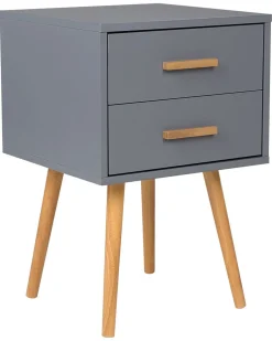 Mesa De Cabeceira Com 2 Gavetas Cinzenta Alabama