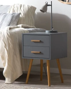 Mesa De Cabeceira Com 2 Gavetas Cinzenta Alabama