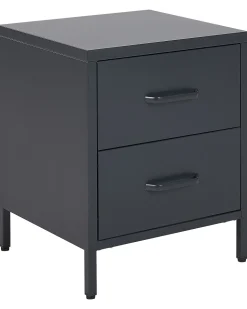 Mesa De Cabeceira Com 2 Gavetas Em Metal Cinzento Grafite Malavi