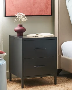 Mesa De Cabeceira Com 2 Gavetas Em Metal Cinzento Grafite Malavi