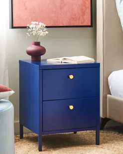 Mesa De Cabeceira Com 2 Gavetas Em Metal Azul Marinho Kylea