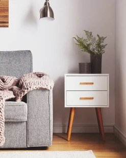 Mesa De Cabeceira Com 2 Gavetas Branca Alabama