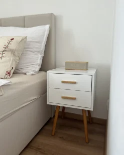 Mesa De Cabeceira Com 2 Gavetas Branca Alabama