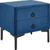 Mesa De Cabeceira Com 2 Gavetas Em Veludo Azul Marinho Sezanne