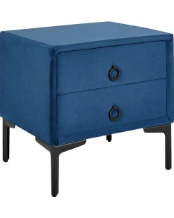 Mesa De Cabeceira Com 2 Gavetas Em Veludo Azul Marinho Sezanne