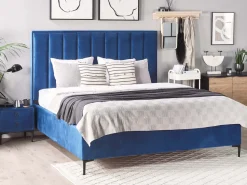 Mesa De Cabeceira Com 2 Gavetas Em Veludo Azul Marinho Sezanne