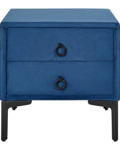 Mesa De Cabeceira Com 2 Gavetas Em Veludo Azul Marinho Sezanne