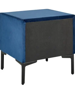 Mesa De Cabeceira Com 2 Gavetas Em Veludo Azul Marinho Sezanne