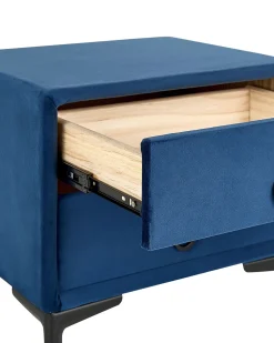 Mesa De Cabeceira Com 2 Gavetas Em Veludo Azul Marinho Sezanne