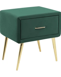 Mesa De Cabeceira Com 1 Gaveta Em Veludo Verde Esmeralda Flayat