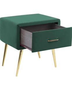 Mesa De Cabeceira Com 1 Gaveta Em Veludo Verde Esmeralda Flayat