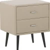 Mesa De Cabeceira Com 2 Gavetas Em Pele Sintetica Creme Essonne