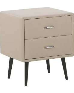 Mesa De Cabeceira Com 2 Gavetas Em Pele Sintetica Creme Essonne