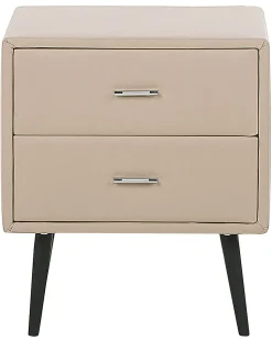 Mesa De Cabeceira Com 2 Gavetas Em Pele Sintetica Creme Essonne