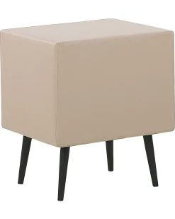 Mesa De Cabeceira Com 2 Gavetas Em Pele Sintetica Creme Essonne