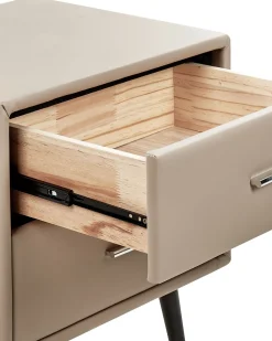 Mesa De Cabeceira Com 2 Gavetas Em Pele Sintetica Creme Essonne