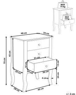 Mesa De Cabeceira Com 3 Gavetas Branca Lane