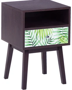 Mesa De Cabeceira Com 1 Gaveta Em Cor De Madeira Escura Rodes