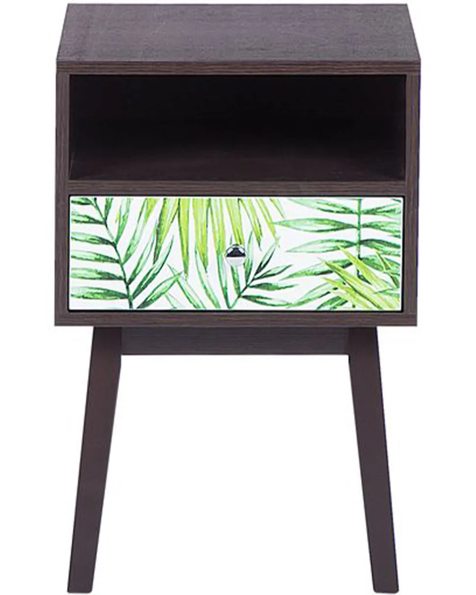 Mesa De Cabeceira Com 1 Gaveta Em Cor De Madeira Escura Rodes