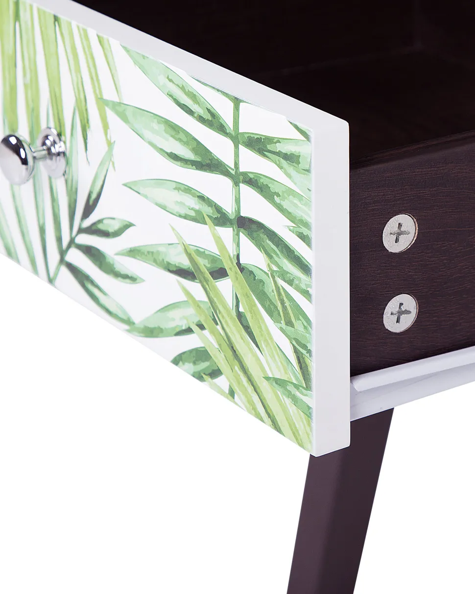 Mesa De Cabeceira Com 1 Gaveta Em Cor De Madeira Escura Rodes