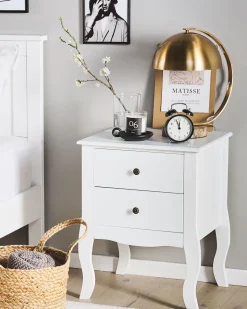 Mesa De Cabeceira Com 2 Gavetas Branca Lane
