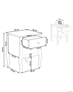 Mesa De Cabeceira Com 2 Gavetas Branca Lane