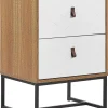 Mesa De Cabeceira Com 2 Gavetas Em Madeira Clara E Branco Nueva