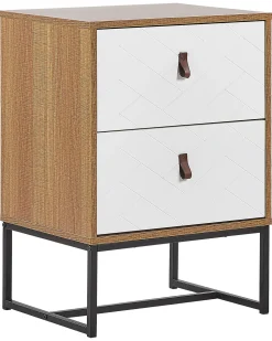 Mesa De Cabeceira Com 2 Gavetas Em Madeira Clara E Branco Nueva