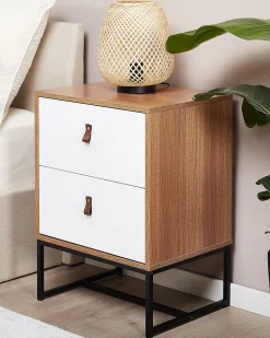 Mesa De Cabeceira Com 2 Gavetas Em Madeira Clara E Branco Nueva