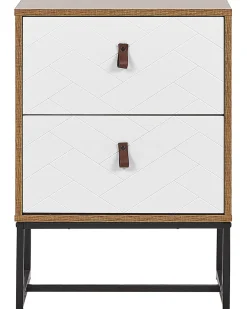 Mesa De Cabeceira Com 2 Gavetas Em Madeira Clara E Branco Nueva
