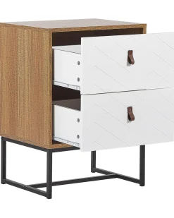 Mesa De Cabeceira Com 2 Gavetas Em Madeira Clara E Branco Nueva