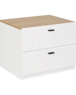 Mesa De Cabeceira Com 2 Gavetas Branca E Cor De Madeira Clara Edison